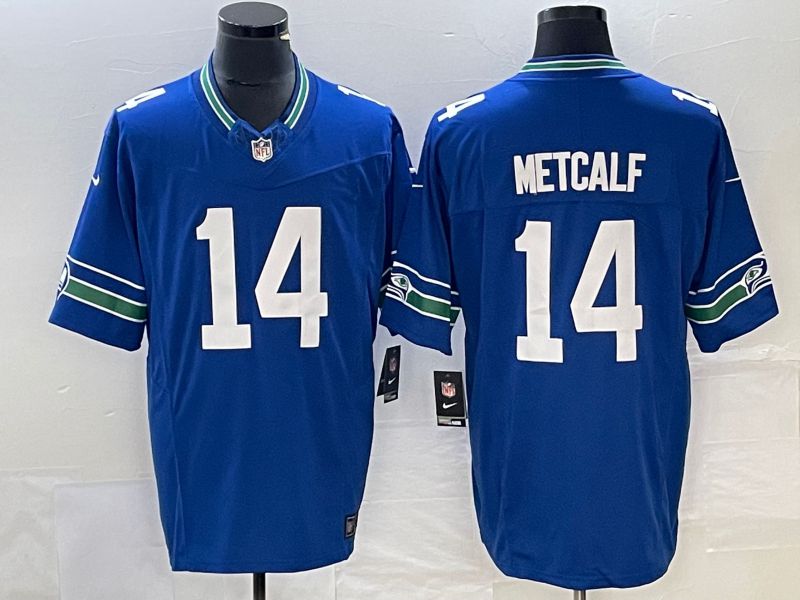 Men Seattle Seahawks 14 Metcalf Nike Royal Throwback Player Game NFL Jersey
